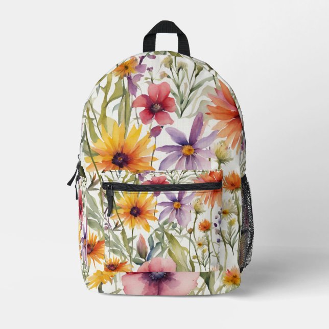 Pretty Colourful Wildflower Art Printed Backpack (Front)