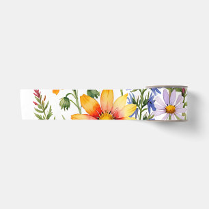 Pretty colourful wildflowers  watercolor painting satin ribbon