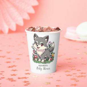 Pretty Colourful Wolf Baby Shower Paper Cups