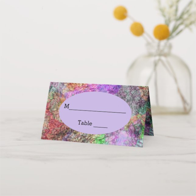 Pretty Colours Purple Pink Yellow Green Swirled Place Card (Front)