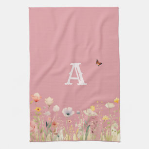 Pretty Colours Watercolor Wildflowers and Monogram Tea Towel