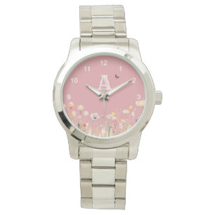Pretty Colours Watercolor Wildflowers and Monogram Watch