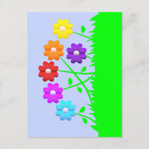 Pretty comic cartoon art colours flowers grass postcard