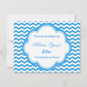 Pretty, cool blue, trendy chevron girls graduation invitation