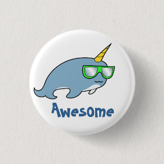 Pretty cool Narwhal in shades 3 Cm Round Badge