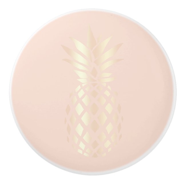 Pretty copper rose gold pineapple & blush pink ceramic knob (Front)