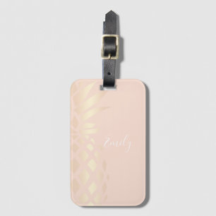 Pretty copper rose gold pineapple & blush pink luggage tag