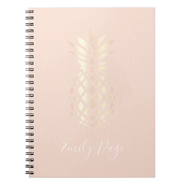 Pretty copper rose gold pineapple & blush pink notebook (Front)