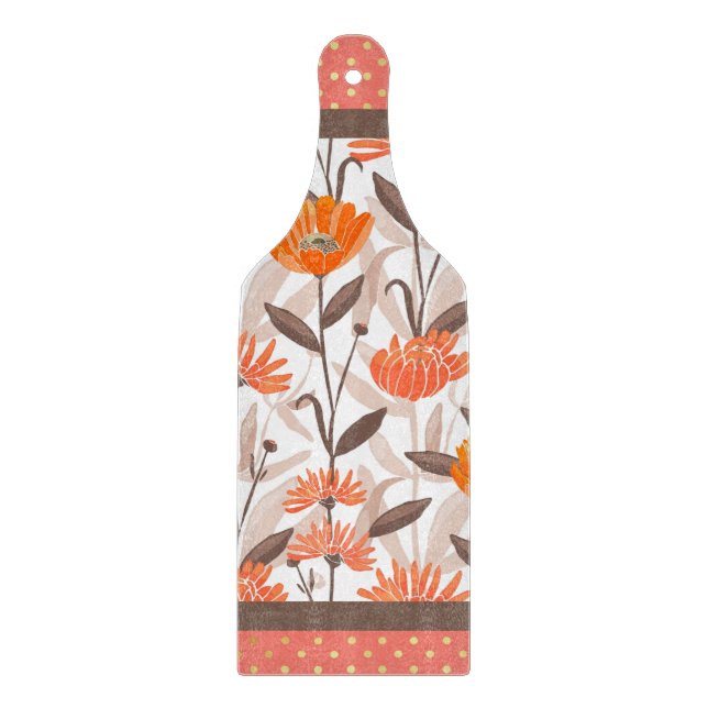 Pretty Coral & Orange Floral Panel  Cutting Board (Front)