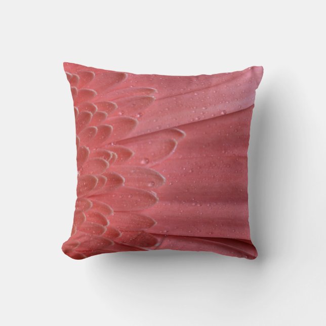 Pretty Coral Pink Gerbera Daisy Cushion (Front)