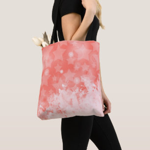 Pretty Coral pink Stars pattern Cute Modern Chic Tote Bag