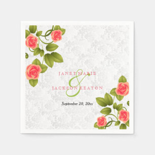 Pretty Coral Rose Flower Napkin