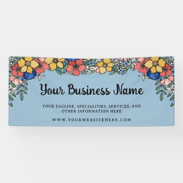 Pretty Coral Yellow Blue Floral Business Name Banner (Horizontal)