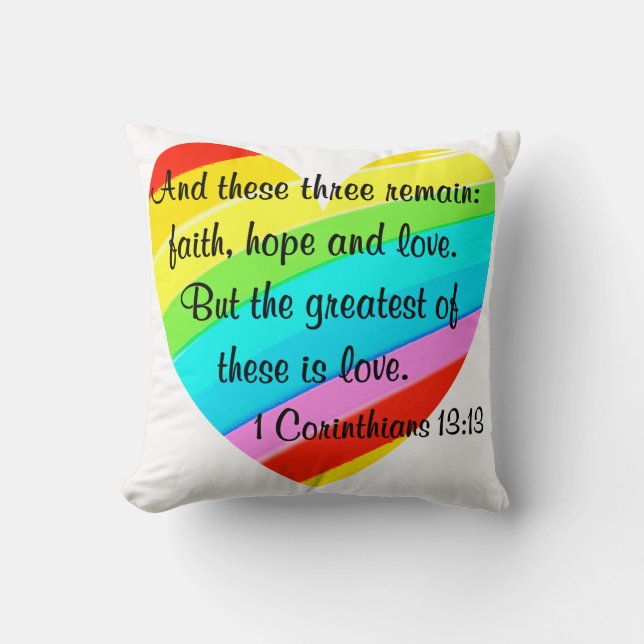 PRETTY CORINTHIANS 13:13 RAINBOW HEART DESIGN CUSHION (Front)