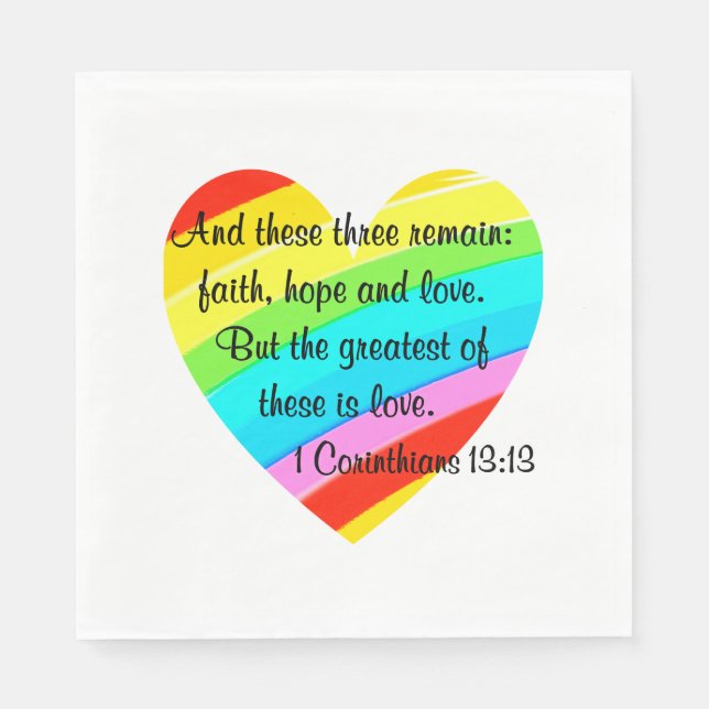 PRETTY CORINTHIANS 13:13 RAINBOW HEART DESIGN NAPKIN (Front)