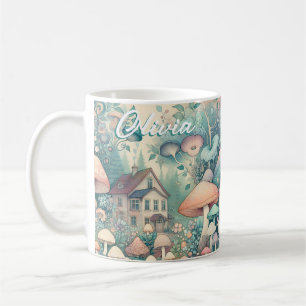 Pretty Cottage Core Whimsical Village Personalised Coffee Mug