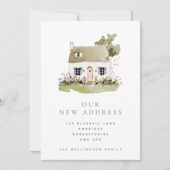 Pretty Cottage & Wildflowers Moving Announcement (Front)