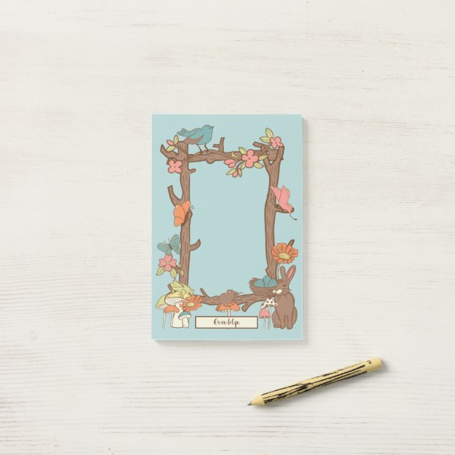 Pretty Cottagecore Birds and Animals Personalised Post-it Notes (On Desk)