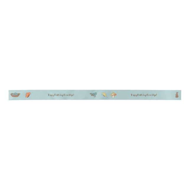 Pretty Cottagecore Birds and Animals Personalised Satin Ribbon (Front)