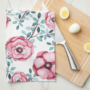 Pretty Country Rustic Pink Floral Tea Towel