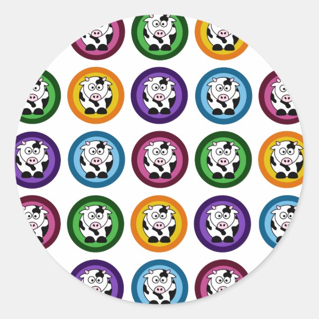 Pretty Cow Circles Classic Round Sticker (Front)