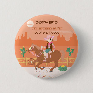 Pretty Cowgirl and horse Birthday Party 6 Cm Round Badge