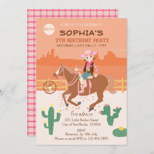 Pretty Cowgirl and horse Birthday Party Invitation