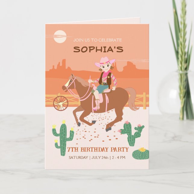 Pretty Cowgirl and horse Birthday Party Invitation (Front)
