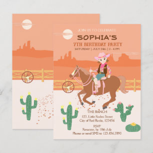 Pretty Cowgirl and horse Birthday Party Invitation Postcard