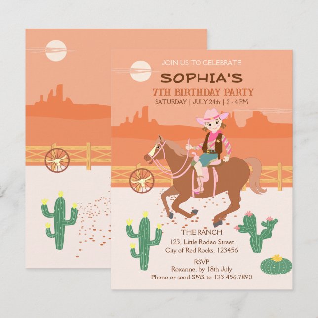Pretty Cowgirl and horse Birthday Party Invitation Postcard (Front/Back)