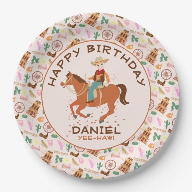 Pretty Cowgirl and horse Birthday Party Paper Plate (Front)