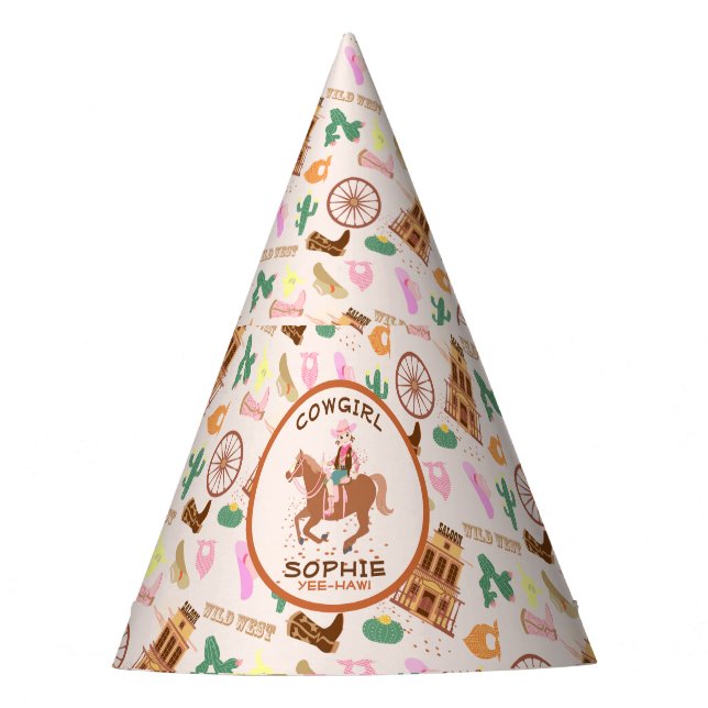 Pretty Cowgirl and horse Birthday Party Party Hat (Front)