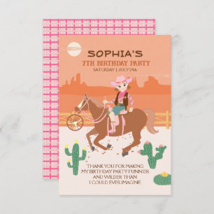 Pretty Cowgirl and horse Birthday Party Thank You Card