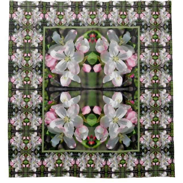 Pretty Crabapple Spring Flower Blossoms Close Up   Shower Curtain (Front)