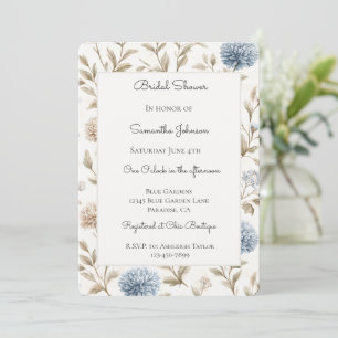 Pretty Cream Blue Flowers Bridal Shower Invitation