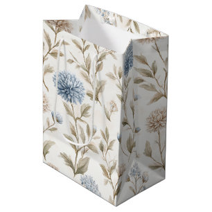 Pretty Cream Blue Flowers Bridal Shower Medium Gift Bag