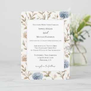 Pretty Cream Blue Flowers Wedding Invitation