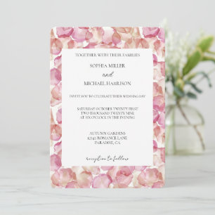 Pretty Cream Blush Pink Rose Petals Floral Wedding Invitation