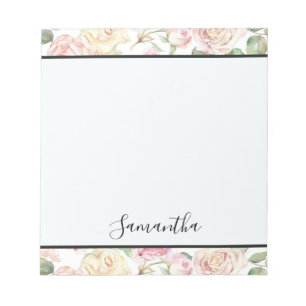 Pretty Cream Blush Pink Roses Notepad