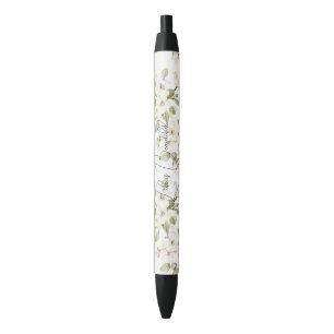 Pretty Cream Flowering Tree  Black Ink Pen