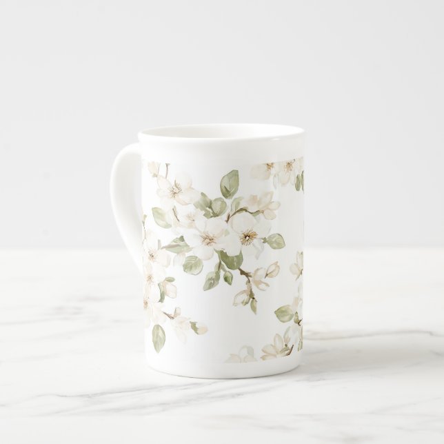 Pretty Cream Flowering Tree  Bone China Mug (Front Left)