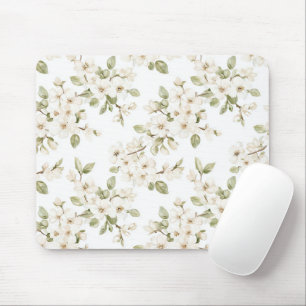 Pretty Cream Flowering Tree Mouse Mat