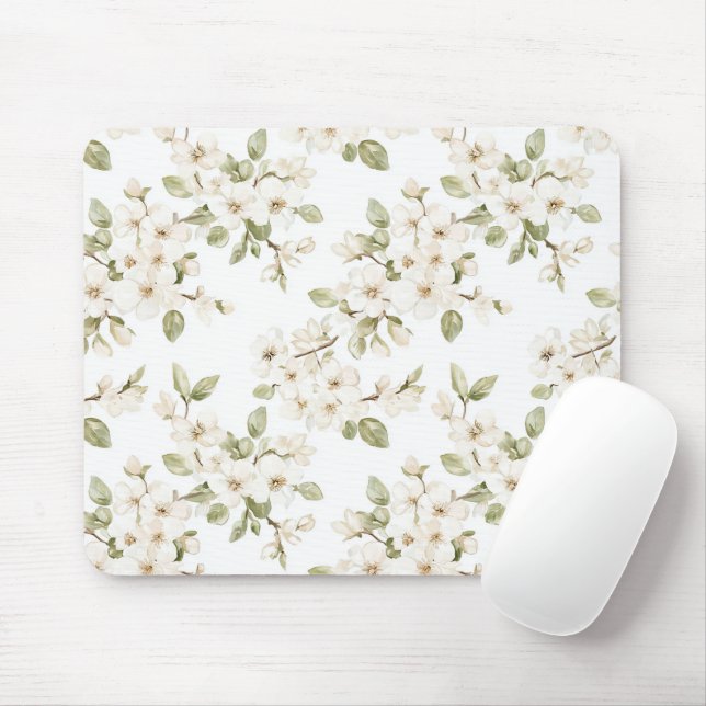 Pretty Cream Flowering Tree  Mouse Mat (With Mouse)