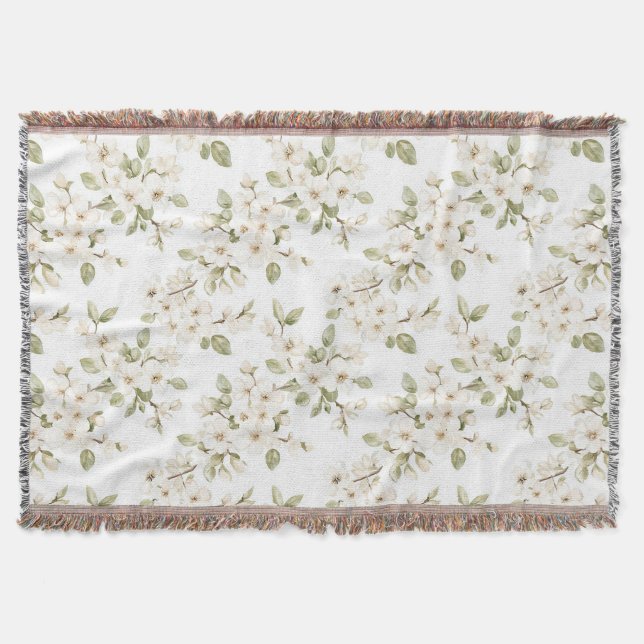 Pretty Cream Flowering Tree  Throw Blanket (Front)