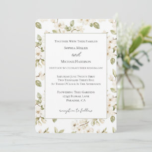 Pretty Cream Flowering Tree Wedding Invitation