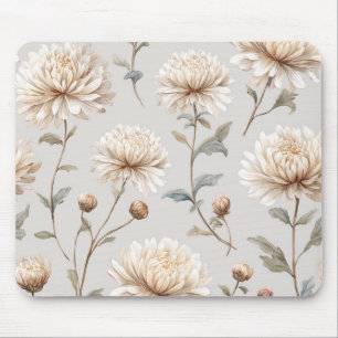 Pretty Cream Flowers Mouse Mat