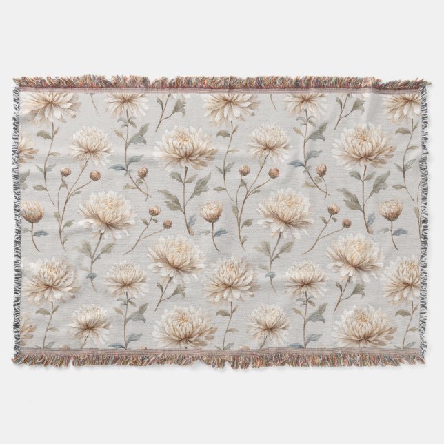Pretty Cream Flowers Throw Blanket (Front)