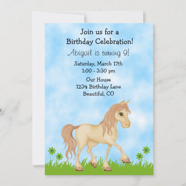 Pretty Cream Horse Girls Birthday Invitation (Front)