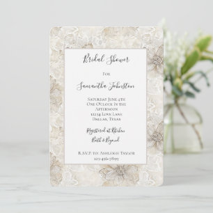 Pretty Cream Ivory Flowers Bridal Shower Invitation