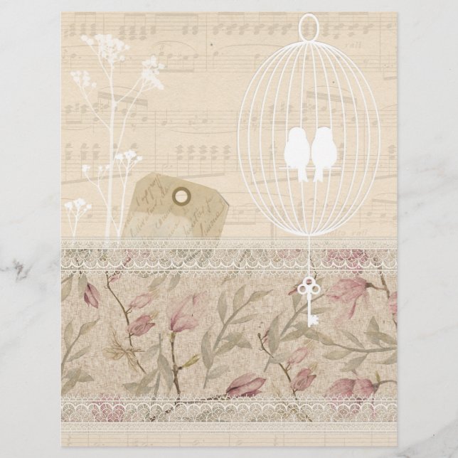 Pretty Cream & Lace Floral Scrapbook Paper (Front)